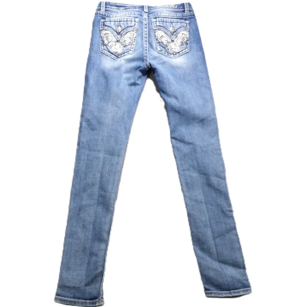 Miss Me Girls K9058S Skinny Flap Pocket Sequin Western Denim Jeans 14 Blue Rodeo